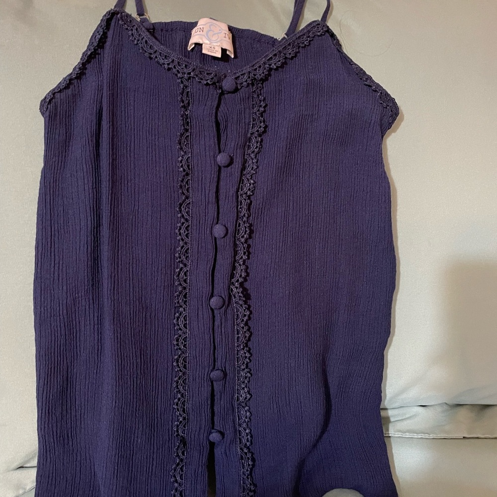 Blue Blouse with crochet and button details